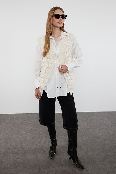 Trendyol Collection Жилет екрю Puskul Detailed Regular TWOAW25YE00009