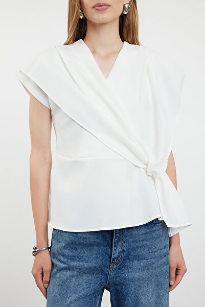 Trendyol Collection Ecru Woven Blouse with Knot Detail - TWOAW25BZ00046
