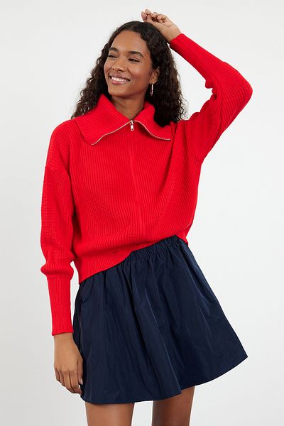 Trendyol Collection Cardigan roșu cu fermoar cu fermoar cu guler răsturnat - TWOAW24HI00072