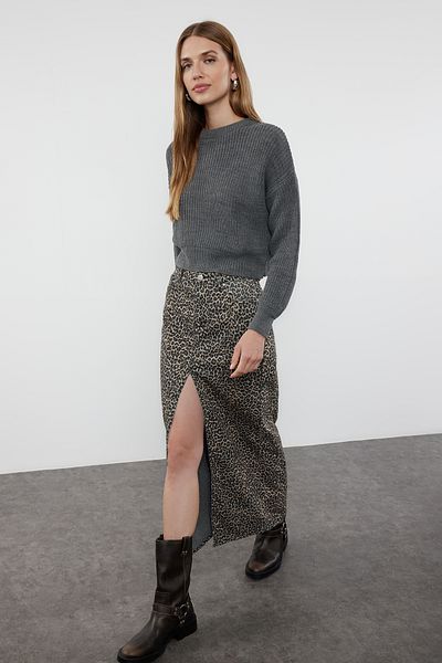Trendyol Collection Anthracite Super Crop Knitwear Sweater - TWOAW23KZ01620