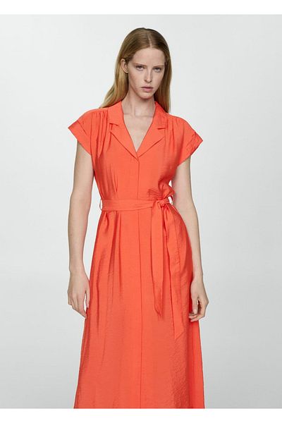 MANGO Woman Texturált ingruha nyakkendővel