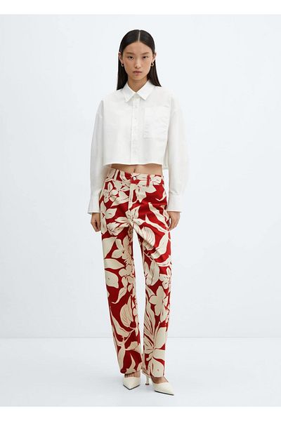 MANGO Woman Mid-Waisted Patterned Straight Jeans