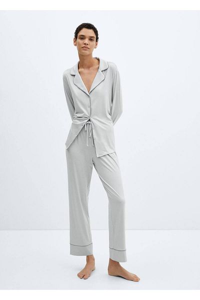 MANGO Woman Žebrované pyžamo s košilí