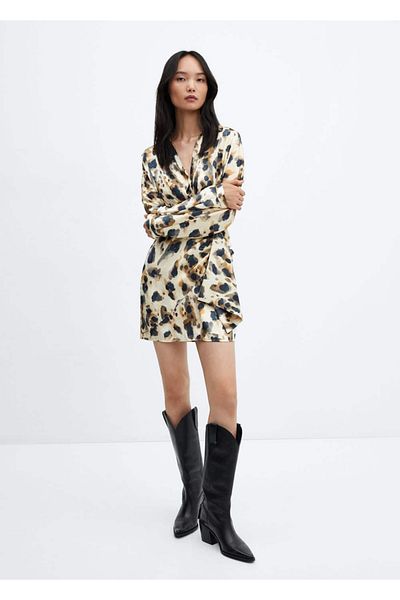 MANGO Woman Dámské saténové šaty s leopardím vzorem