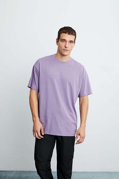 GRIMELANGE Чоловіча футболка Jett Oversize Fit 100 бавовняна товста текстурована фіолетова футболка