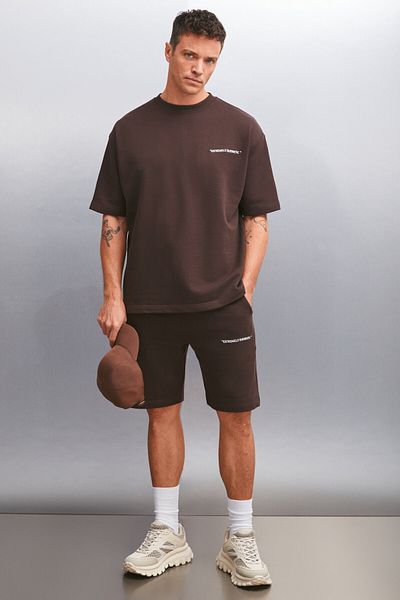 GRIMELANGE Columbia Herren-Set, 2 Stück – Sommer-Stickerei, bequeme Passform, braunes Trainingsanzug-Set