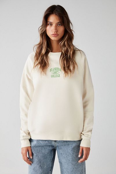 GRIMELANGE Pletená mikina Adrille Embroidered Ecru - Crew Neck, Relaxed Fit