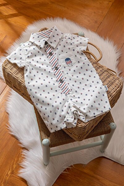 Babydola Pamuklu Penguen Detaylı Erkek Bebek Bayramlık Tulum 12779