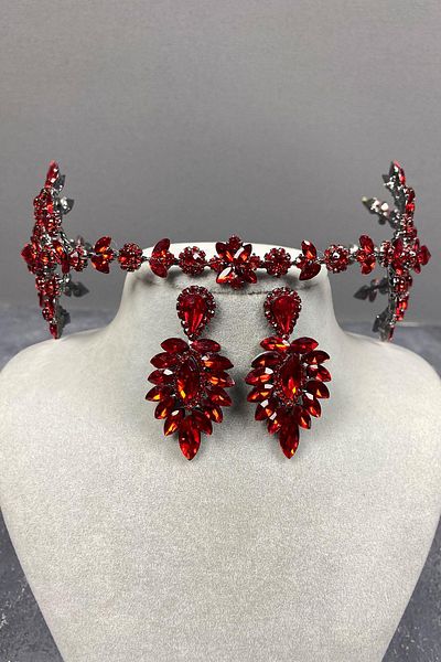 Hayalperest boncuk Helenist Double Sided Bridal Henna Crown and Earring Set