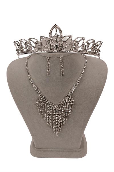 Hayalperest boncuk Mia Stoned Evening Dress and Necklace Earring Set - Dangle and Leaf Bridal Crown
