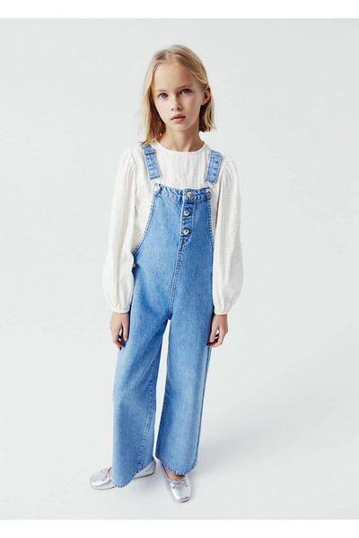 MANGO Kids Jeans-Salopet mit Knopfleiste und legerem Schnitt