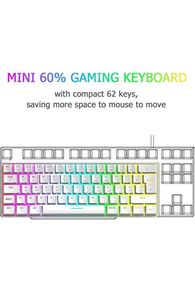 VOOKA Trol Blue Switch Mini Rgb Oyun Klavyesi Gaming Mekanik 62 Tuşlu 18 Rgb Led Usb Tip-c Kablosu Beyaz