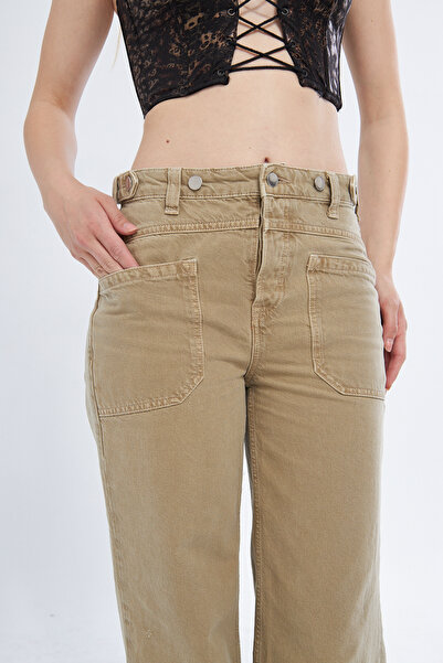 Kutaf Yüksek Bel Cep Detaylı Kadın Denim Pantolon