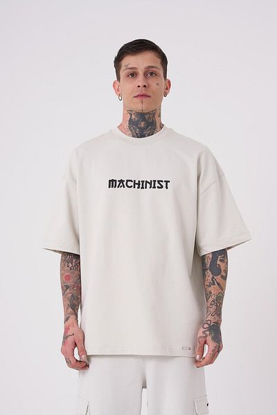 Machinist Tricou gri supradimensionat cu imprimeu Crane Patch pentru bărbați