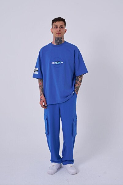Machinist Tricou pentru bărbați Born Again Eye imprimat oversize albastru deschis