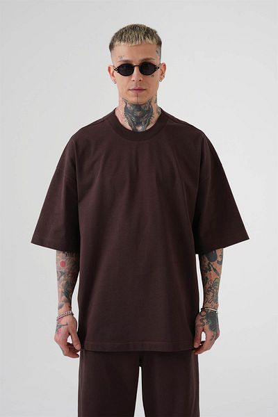 Machinist Ανδρικό μπλουζάκι Premium Single Jersey Basic Oversize καφέ