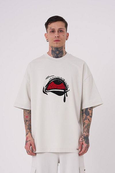 Machinist Ανδρικό μπλουζάκι Tired Eyes κεντημένο oversize γκρι