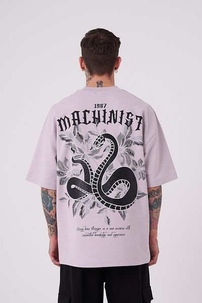 Machinist Ανδρικό μπλουζάκι Snake Aplique με στάμπα Oversize λιλά