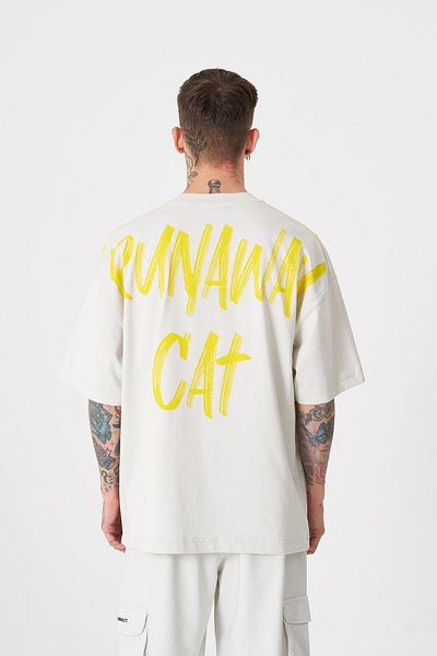 Machinist Ανδρικό μπλουζάκι Runaway Cat Printed Oversize Grey T-shirt
