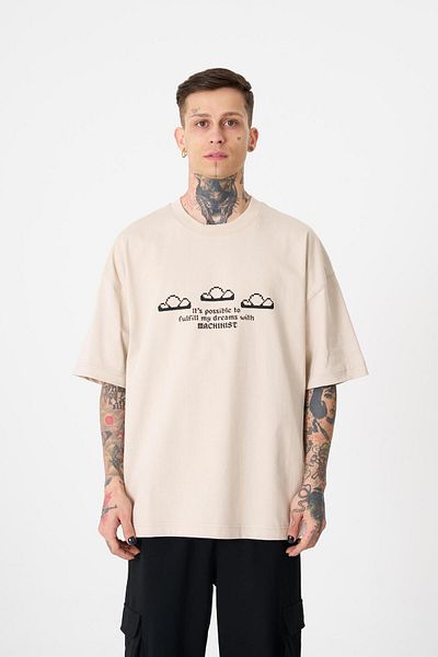 Machinist Ανδρικό μπλουζάκι Dream ROB με στάμπα Oversize ανοιχτό μπεζ