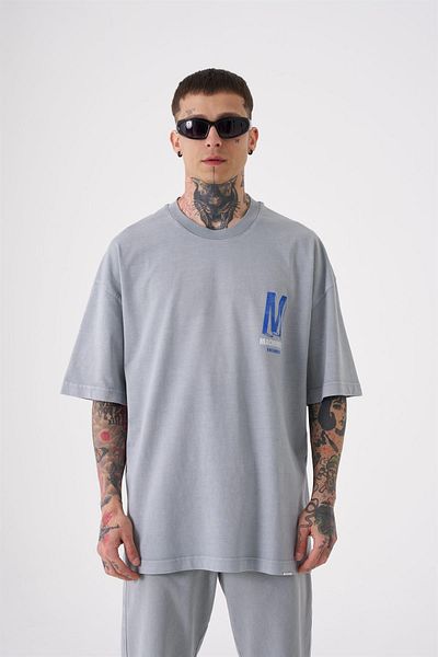 Machinist Tricou albastru supradimensionat, lavabil, imprimat Onenine87 pentru bărbați