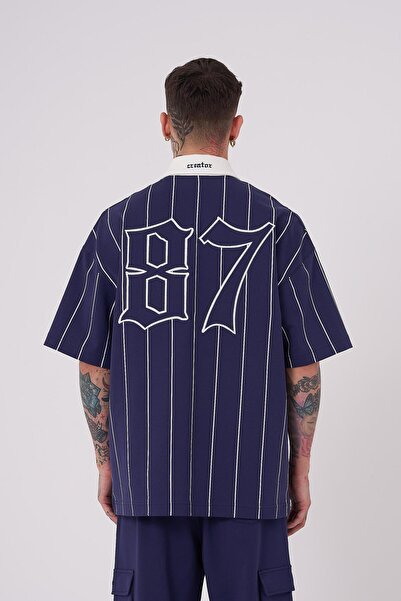 Machinist Men's 87 Baseball Polo Collar Navy Blue T-Shirt