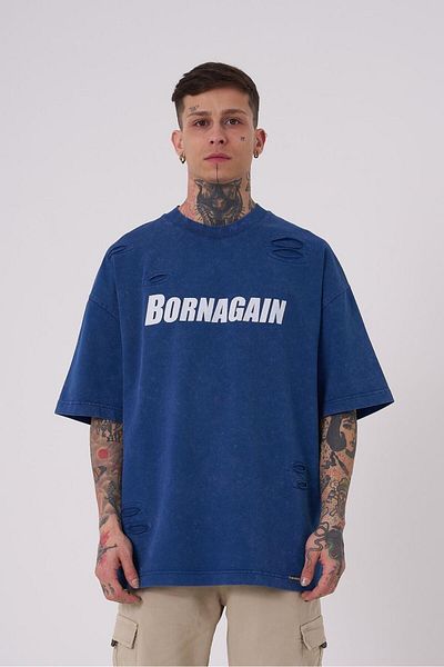 Machinist Men's Born Again Printed Washable Light Indigo T-Shirt