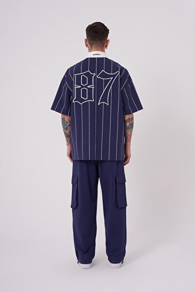 Machinist Men's 87 Baseball Polo Collar Navy Blue T-Shirt