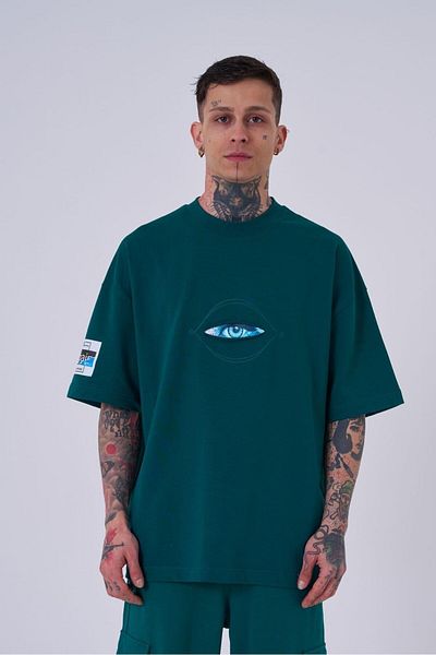 Machinist Ανδρικό μπλουζάκι Born Again Eye Printed Oversize Petrol Green T-shirt