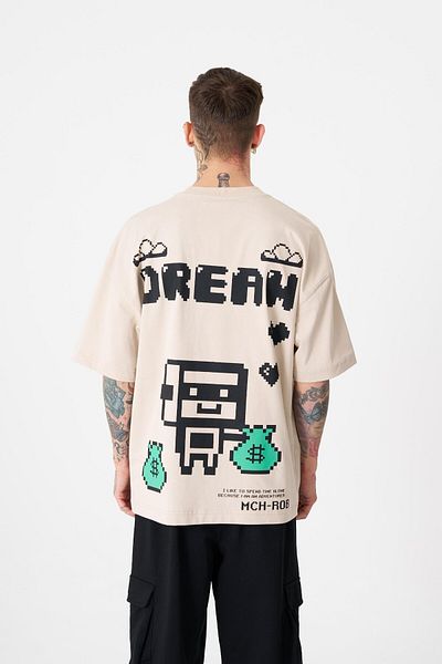 Machinist Ανδρικό μπλουζάκι Dream ROB με στάμπα Oversize ανοιχτό μπεζ