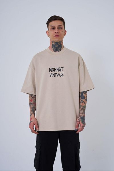 Machinist Ανδρικό T-shirt Vintage Memories Printed Oversize ανοιχτό μπεζ