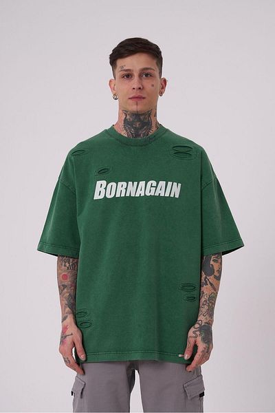 Machinist Men's Born Again Printed Washed Petrol Green T-Shirt
