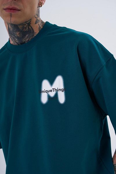 Machinist Men's M Spray Printed Oversize Petrol Green T-Shirt
