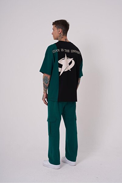 Machinist Ανδρικό μπλουζάκι με τεχνικό κέντημα oversized μαύρο πετρελαιοπράσινο