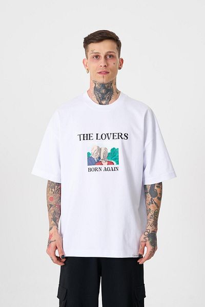 Machinist Ανδρικό λευκό μπλουζάκι με στάμπα The Lovers