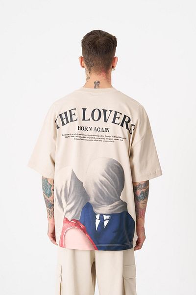 Machinist Tricou pentru bărbați The Lovers imprimat oversize bej deschis