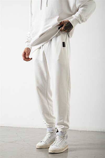 Machinist Regular Sweatpants with Elastic Waist and Legs Ecru