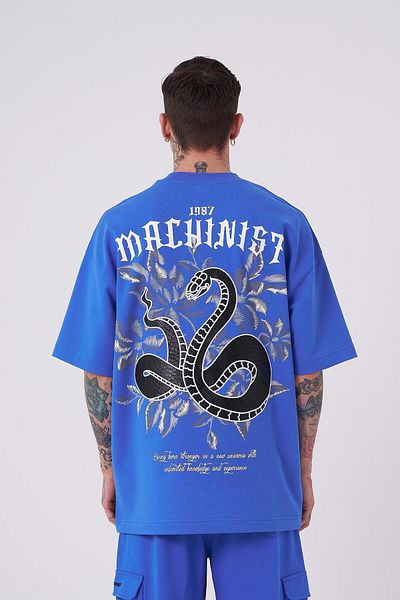 Machinist Ανδρικό μπλουζάκι με στάμπα Snake Applique Oversize γαλάζιο