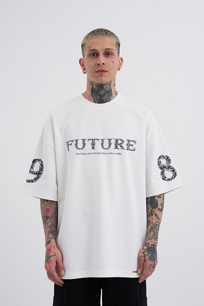 Machinist Ανδρικό εκρού μπλουζάκι 87 εμπριμέ Futue Oversize