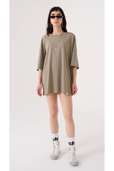Machinist Γυναικείο μπλουζάκι Basic Cotton Single Jersey Oversize Χακί