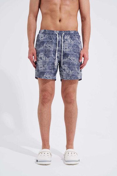 Machinist Ανδρικό σορτς κολύμβησης Navy Blue - Antique Flowers Printed