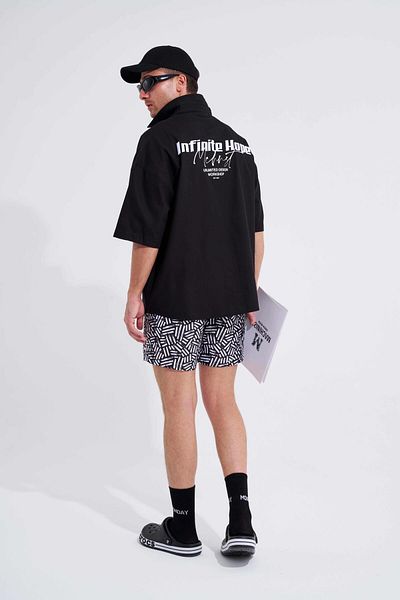 Machinist Men's - Wicker Texture Printed Black and White Swim Shorts