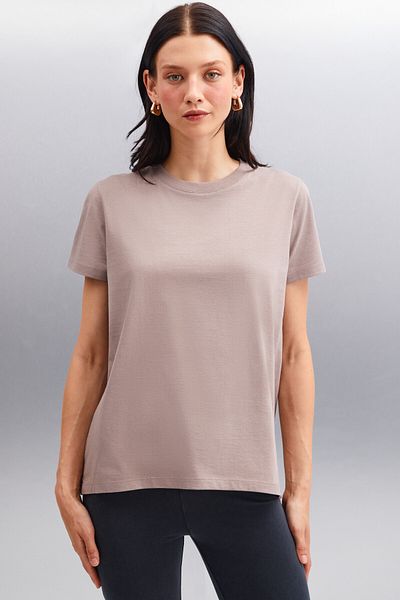 GRIMELANGE Samantha Women &Apos; S 100% organiczna bawełna Comfort Fit Long Back Mink T-shirt