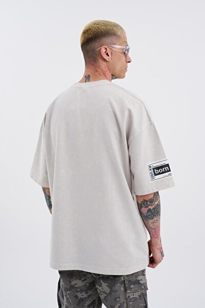 Machinist Ανδρικό Born Again Eye Washable - Ανοιχτό μπεζ υπερμεγέθη μπλουζάκι με κηλίδες