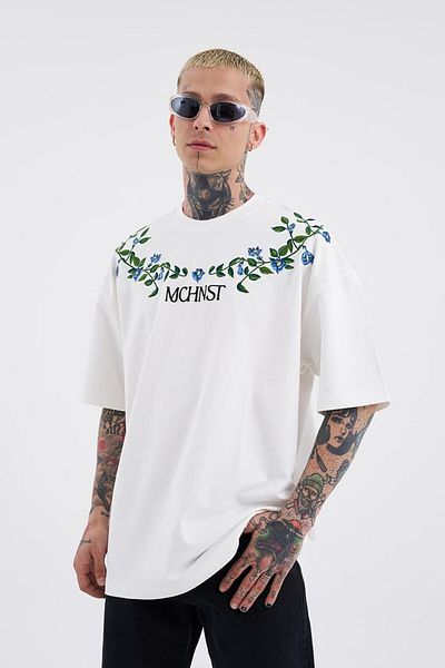 Machinist Μπλουζάκι Ecru Oversize - Floral Vine Printed