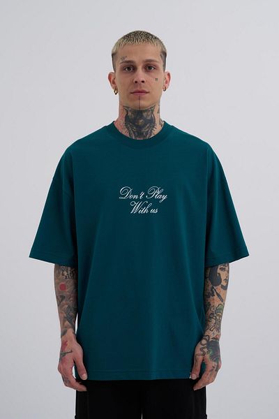 Machinist Petrol Green Oversize Men's T-Shirt - Don't Play With Printed