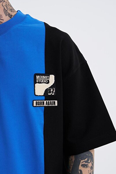 Machinist Ανδρικό μπλουζάκι με τεχνικό κέντημα με σκισίματα, ανοιχτό μπλε