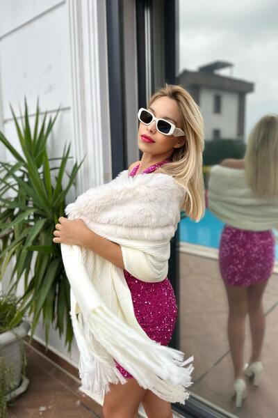 For Angels White Fur Collar Tassel Poncho2370501STD