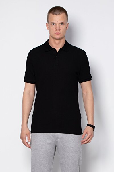 BARRELS AND OIL Waffle Polo Neck T-Shirt - Black