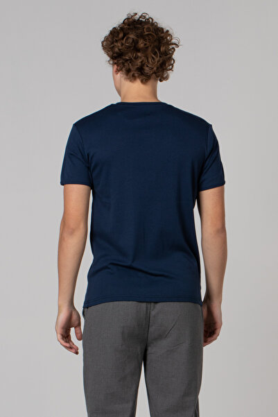 BARRELS AND OIL Collar Detail Ribbed T-Shirt - Indigo